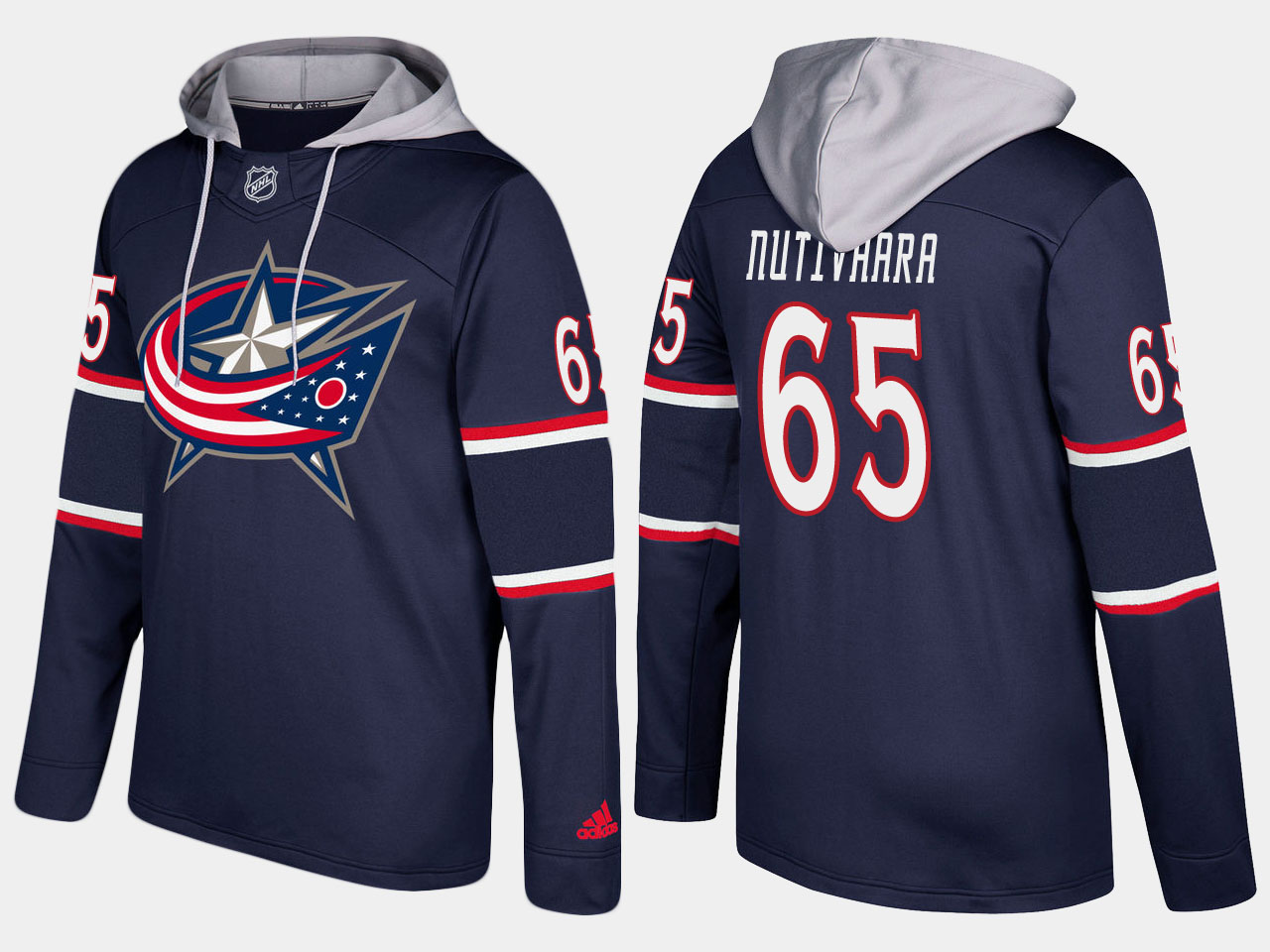 Men NHL Columbus blue jackets 65 markus nutivaara navy blue hoodie